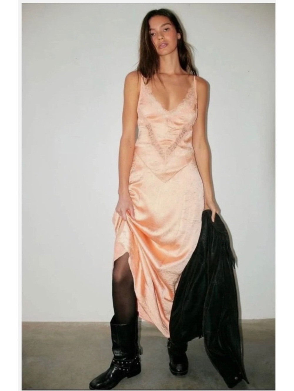 FREE PEOPLE Maybe Forever Maxi silky Lacey Maxi Slip Dress